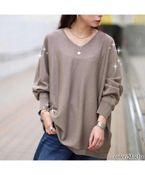 GOLDJAPAN(ゴールドジャパン)の「Vネックラメドルマンニット【大きいサイズ対応】(ニット/セーター・レディース・ブラック/グレー/モカ・LL~3L/4L~5L)」の12枚目の写真