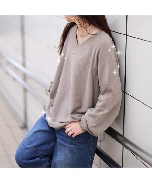 GOLDJAPAN(ゴールドジャパン)の「Vネックラメドルマンニット【大きいサイズ対応】(ニット/セーター・レディース・ブラック/グレー/モカ・LL~3L/4L~5L)」の14枚目の写真