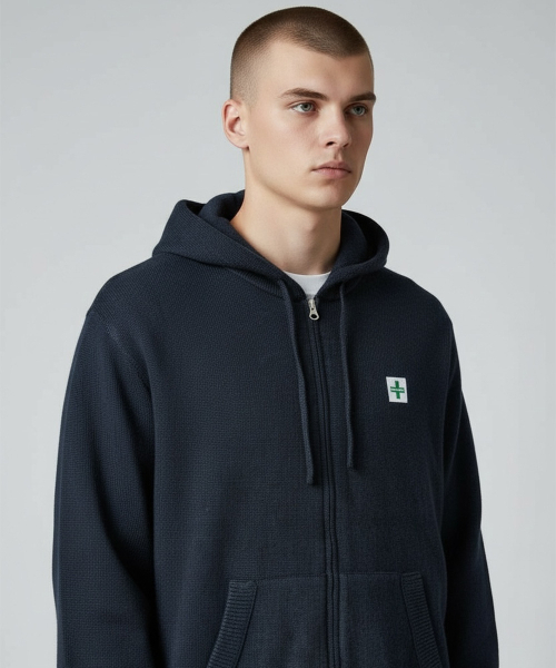 BORN SLIPPY(ボーンスリッピー)の「Soft Knit Born Slippy Hood Zip-up (Black)(パーカー・メンズ・その他・FREE)」の2枚目の写真