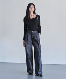[リネンライク]2Pleats Wide Pants DCWPT012CPBlack