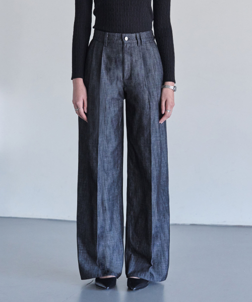 DECET WOMEN（デケット ウーマン）の「[リネンライク]2Pleats Wide Pants DCWPT012CPBlack（デニムパンツ・レディース・その他・LARGE/MEDIUM/SMALL/X-SMALL）」の8枚目の写真