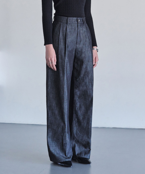 DECET WOMEN（デケット ウーマン）の「[リネンライク]2Pleats Wide Pants DCWPT012CPBlack（デニムパンツ・レディース・その他・LARGE/MEDIUM/SMALL/X-SMALL）」の7枚目の写真