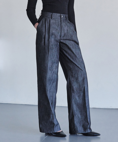 DECET WOMEN（デケット ウーマン）の「[リネンライク]2Pleats Wide Pants DCWPT012CPBlack（デニムパンツ・レディース・その他・LARGE/MEDIUM/SMALL/X-SMALL）」の5枚目の写真