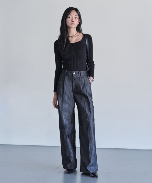 DECET WOMEN（デケット ウーマン）の「[リネンライク]2Pleats Wide Pants DCWPT012CPBlack（デニムパンツ・レディース・その他・LARGE/MEDIUM/SMALL/X-SMALL）」の4枚目の写真