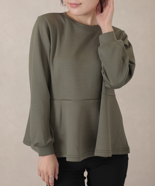 DAYRA(デイラ)の「ソリッドカラー ペプラム 長袖 フレア プルオーバー(Tシャツ/カットソー・レディース・グレー/ブラック/ベージュ/グリーン・S/FREE)」の4枚目の写真