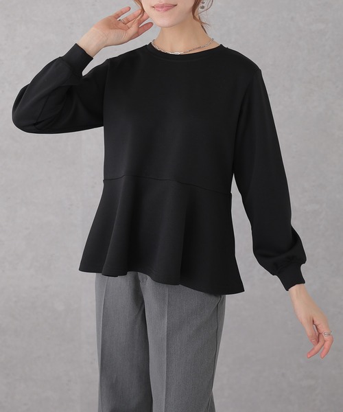 DAYRA(デイラ)の「ソリッドカラー ペプラム 長袖 フレア プルオーバー(Tシャツ/カットソー・レディース・グレー/ブラック/ベージュ/グリーン・S/FREE)」の2枚目の写真