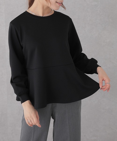 DAYRA(デイラ)の「ソリッドカラー ペプラム 長袖 フレア プルオーバー(Tシャツ/カットソー・レディース・グレー/ブラック/ベージュ/グリーン・S/FREE)」の7枚目の写真