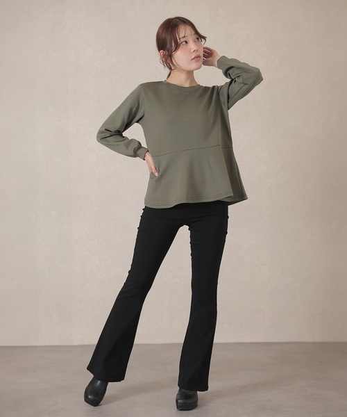 DAYRA(デイラ)の「ソリッドカラー ペプラム 長袖 フレア プルオーバー(Tシャツ/カットソー・レディース・グレー/ブラック/ベージュ/グリーン・S/FREE)」の9枚目の写真