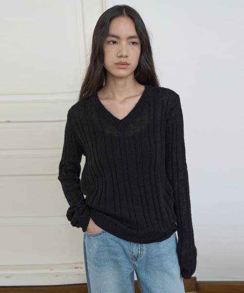 Majournee(マジョネ)の「SHEER V-NECK KNIT_BLACK(ニット/セーター・レディース・その他・ONE SIZE)」の1枚目の写真