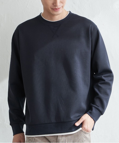 ikka(イッカ)の「GOKU楽リップルダンボールクルーネック(スウェット・メンズ・ベージュ/ネイビー/カーキ/サックスブルー・M/L/XL/S)」の4枚目の写真