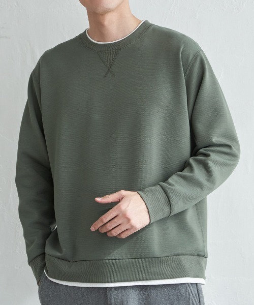 ikka(イッカ)の「GOKU楽リップルダンボールクルーネック(スウェット・メンズ・ベージュ/ネイビー/カーキ/サックスブルー・M/L/XL/S)」の3枚目の写真