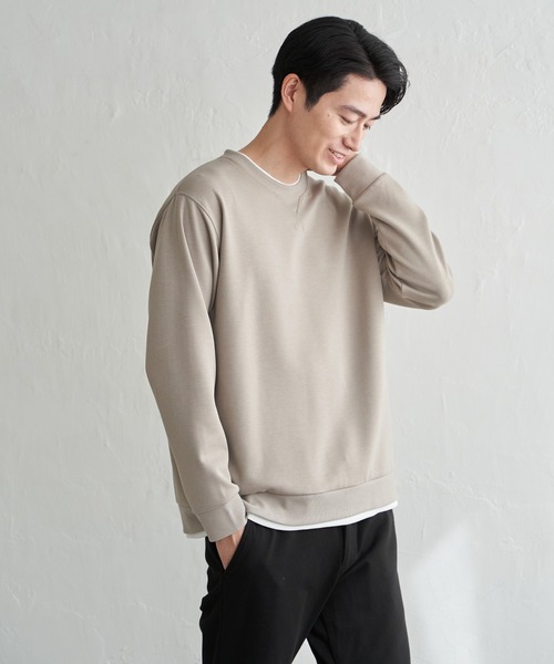 ikka(イッカ)の「GOKU楽リップルダンボールクルーネック(スウェット・メンズ・ベージュ/ネイビー/カーキ/サックスブルー・M/L/XL/S)」の5枚目の写真