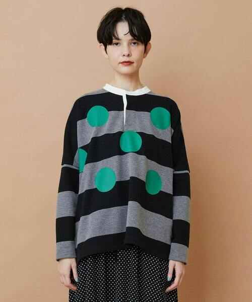 FRAPBOIS(フラボア)の「クルーボーダー カットソー(Tシャツ/カットソー・レディース・ブラック/ブルー・1/2)」の2枚目の写真