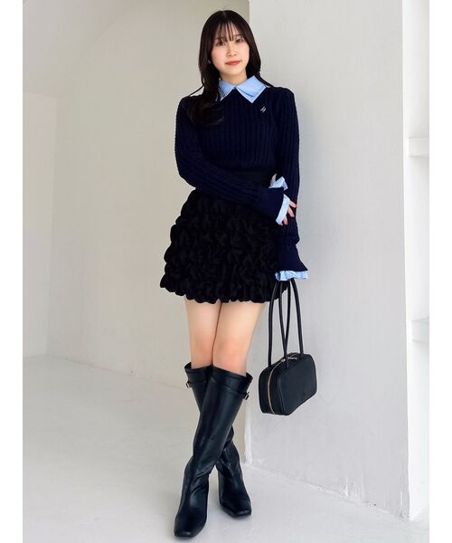 dazzlin（ダズリン）の「シュリンクミニスカート（スカート・レディース・オフホワイト/ブラック・MEDIUM/SMALL）」の6枚目の写真