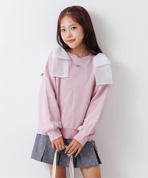 algy（アルジー）の「肩りぼんトレーナー（スウェット・キッズ・ピンク/グレー/オフホワイト・130/140/150/160）」の3枚目の写真