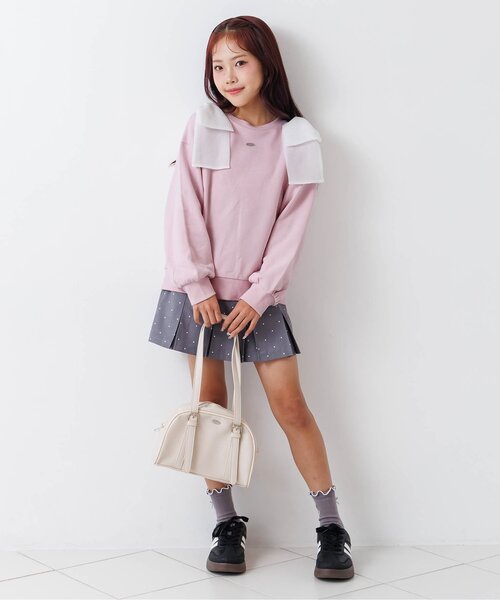 algy（アルジー）の「肩りぼんトレーナー（スウェット・キッズ・ピンク/グレー/オフホワイト・130/140/150/160）」の6枚目の写真