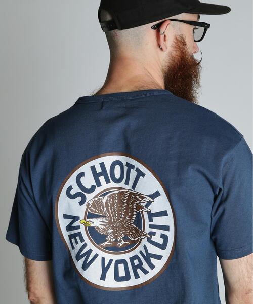 Schott(ショット)の「Schott/ショット/CIRCLE EAGLE COMPACT T-SHIRT/サークル イーグル コンパクト Tシャツ(Tシャツ/カットソー・メンズ・ブラック/ネイビー/ホワイト・2XL/XL/L/M)」の1枚目の写真