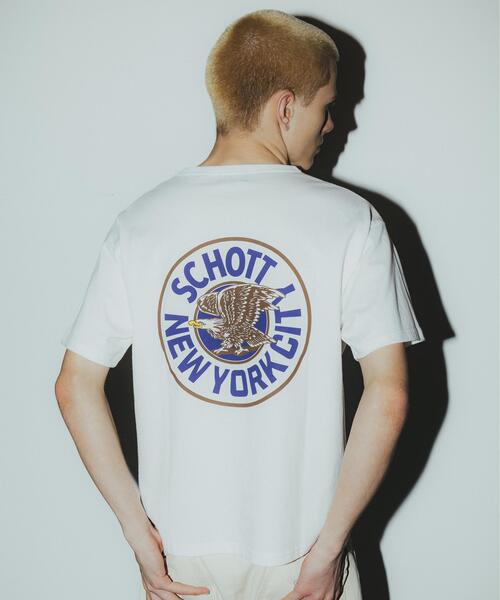 Schott(ショット)の「Schott/ショット/CIRCLE EAGLE COMPACT T-SHIRT/サークル イーグル コンパクト Tシャツ(Tシャツ/カットソー・メンズ・ブラック/ネイビー/ホワイト・2XL/XL/L/M)」の2枚目の写真