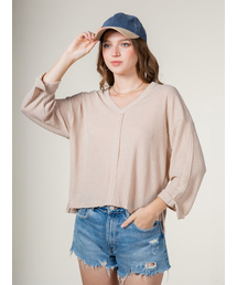 NEWIN（ニューイン）の「Vネック7部リブニットTシャツ（ニット/セーター）」