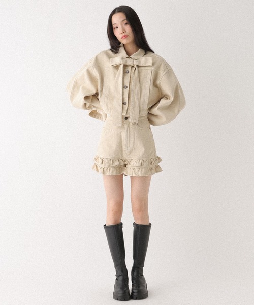Heather(ヘザー)の「ハイウエストデニムフリルショートパンツ 647646(デニムパンツ・レディース・ブルー/ブラック/ベージュ・S/M)」の4枚目の写真
