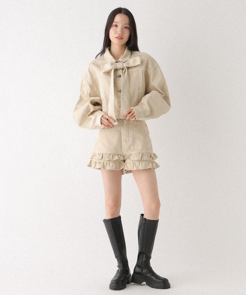 Heather(ヘザー)の「ハイウエストデニムフリルショートパンツ 647646(デニムパンツ・レディース・ブルー/ブラック/ベージュ・S/M)」の5枚目の写真