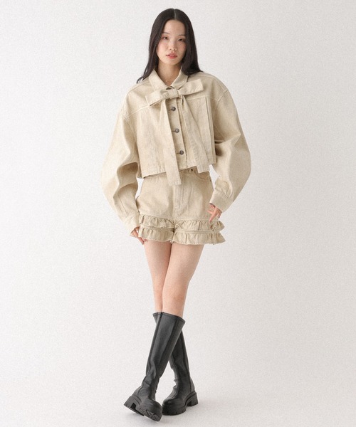 Heather(ヘザー)の「ハイウエストデニムフリルショートパンツ 647646(デニムパンツ・レディース・ブルー/ブラック/ベージュ・S/M)」の6枚目の写真