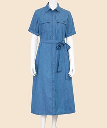 【Double B Collection】 コットン　ライトウェイトデニム　BBロゴ　ショートスリーブシャツドレス