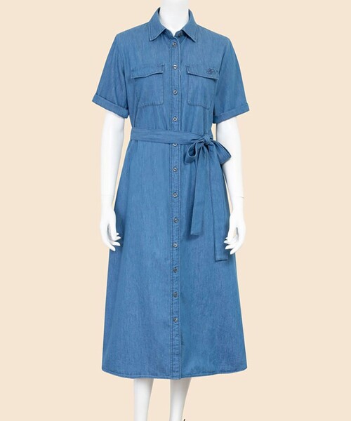 BROOKS BROTHERS(ブルックスブラザーズ)の「【Double B Collection】 コットン ライトウェイトデニム BBロゴ ショートスリーブシャツドレス(シャツワンピース・レディース・ブルー・2/4/6)」の1枚目の写真