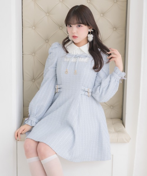 ROJITA(ロジータ)の「レイヤードラメツイードワンピース(ワンピース・レディース・サックスブルー/ブラック/ボルドー・FREE)」の3枚目の写真