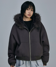 SCALLYWAG（スカリーワグ）の「トリミングファー起毛フードジップアップ[チャコール]（パーカー）」