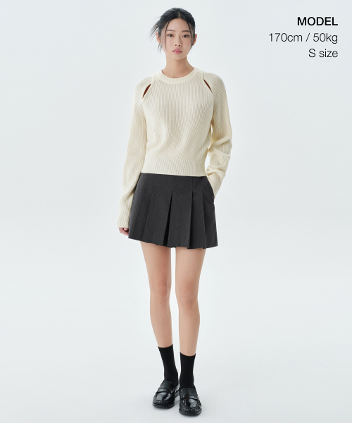 MUSINSA STANDARD WOMAN（ムシンサスタンダードウーマン）の「ウィメンズリブショルダー切り抜きニット[アイボリー]（ニット/セーター・レディース・その他・LARGE/SMALL/MEDIUM/X-SMALL）」の2枚目の写真