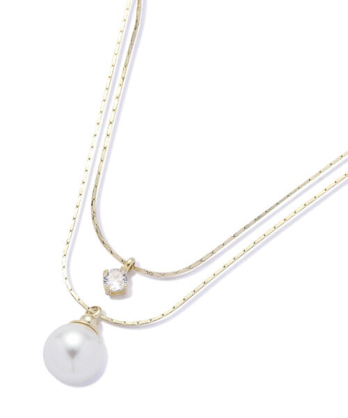 NATURAL BEAUTY BASIC（ナチュラルビューティーベーシック）の「パール＆ストーンプチペンダント（ネックレス・レディース・ゴールド/シルバー・ﾌﾘ-）」の4枚目の写真