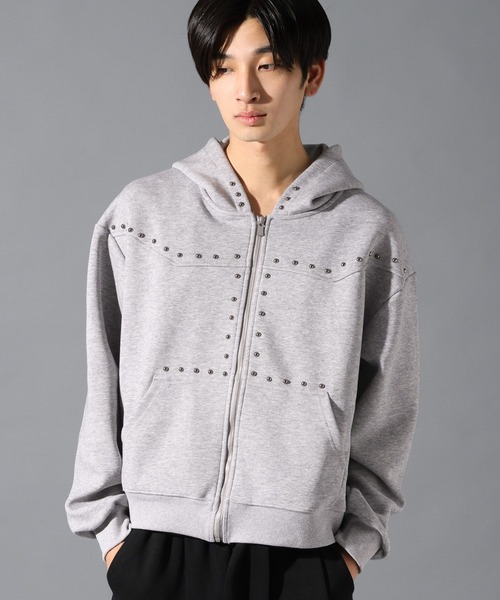 LAND MUSEUM（ランドミュージアム）の「LAND MUSEUM／ショートスタッズジップパーカー（パーカー・メンズ・ブラック/グレー・MEDIUM/LARGE）」の6枚目の写真