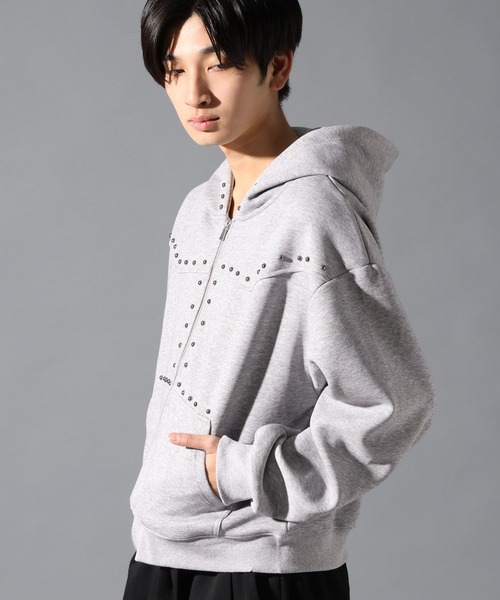 LAND MUSEUM（ランドミュージアム）の「LAND MUSEUM／ショートスタッズジップパーカー（パーカー・メンズ・ブラック/グレー・MEDIUM/LARGE）」の7枚目の写真