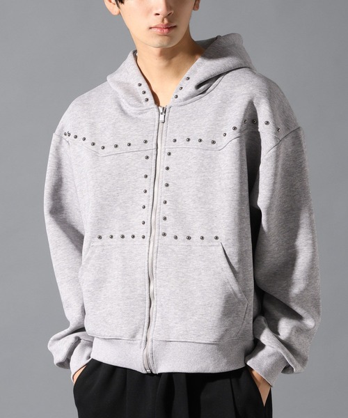 LAND MUSEUM（ランドミュージアム）の「LAND MUSEUM／ショートスタッズジップパーカー（パーカー・メンズ・ブラック/グレー・MEDIUM/LARGE）」の9枚目の写真