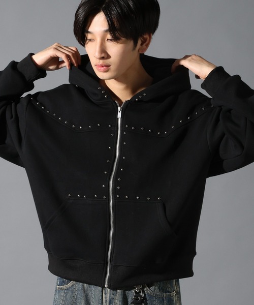 LAND MUSEUM（ランドミュージアム）の「LAND MUSEUM／ショートスタッズジップパーカー（パーカー・メンズ・ブラック/グレー・MEDIUM/LARGE）」の13枚目の写真