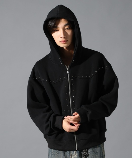 LAND MUSEUM（ランドミュージアム）の「LAND MUSEUM／ショートスタッズジップパーカー（パーカー・メンズ・ブラック/グレー・MEDIUM/LARGE）」の16枚目の写真