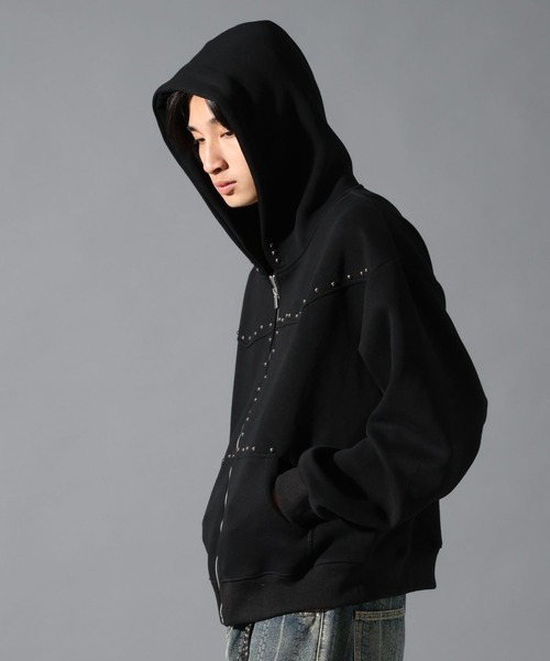 LAND MUSEUM（ランドミュージアム）の「LAND MUSEUM／ショートスタッズジップパーカー（パーカー・メンズ・ブラック/グレー・MEDIUM/LARGE）」の17枚目の写真