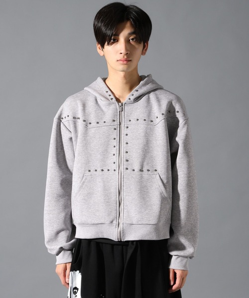LAND MUSEUM（ランドミュージアム）の「LAND MUSEUM／ショートスタッズジップパーカー（パーカー・メンズ・ブラック/グレー・MEDIUM/LARGE）」の20枚目の写真