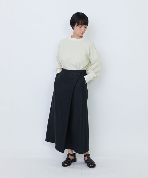 LOISIR（ロワズィール）の「【MTサイズ有り】リネンツイルラップディテールスカート（スカート・レディース・キナリ/ブラック・M/MT）」の6枚目の写真