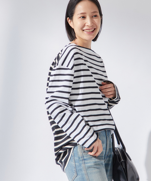 journal standard L'essage（ジャーナルスタンダードレサージュ）の「《追加》別注【Leminor/ルミノア】クレイジーボーダー：カットソー（Tシャツ/カットソー・レディース・ブラック/アイボリー・3）」の2枚目の写真