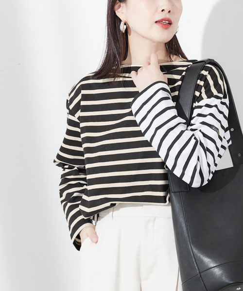 journal standard L'essage（ジャーナルスタンダードレサージュ）の「《追加》別注【Leminor/ルミノア】クレイジーボーダー：カットソー（Tシャツ/カットソー・レディース・ブラック/アイボリー・3）」の8枚目の写真