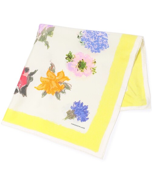TOMORROWLAND (トゥモローランド)の「Atelier TOMORROWLAND PAINT FLOWER シルクスカーフ(バンダナ/スカーフ・レディース・イエロー系その他2/ネイビー・FREE)」の2枚目の写真