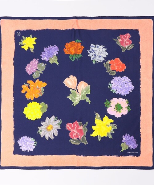 TOMORROWLAND (トゥモローランド)の「Atelier TOMORROWLAND PAINT FLOWER シルクスカーフ(バンダナ/スカーフ・レディース・イエロー系その他2/ネイビー・FREE)」の4枚目の写真