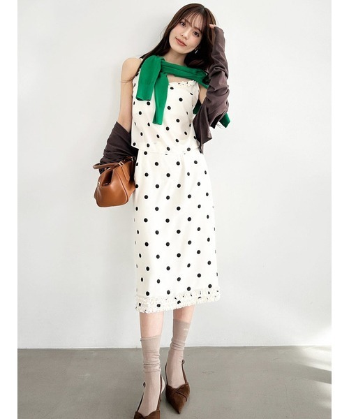 SNIDEL(スナイデル)の「フリルディテールミディスカート(スカート・レディース・ドット/ブラック・0/1)」の1枚目の写真