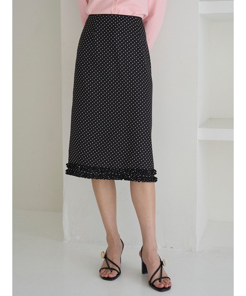 SNIDEL(スナイデル)の「フリルディテールミディスカート(スカート・レディース・ドット/ブラック・0/1)」の8枚目の写真