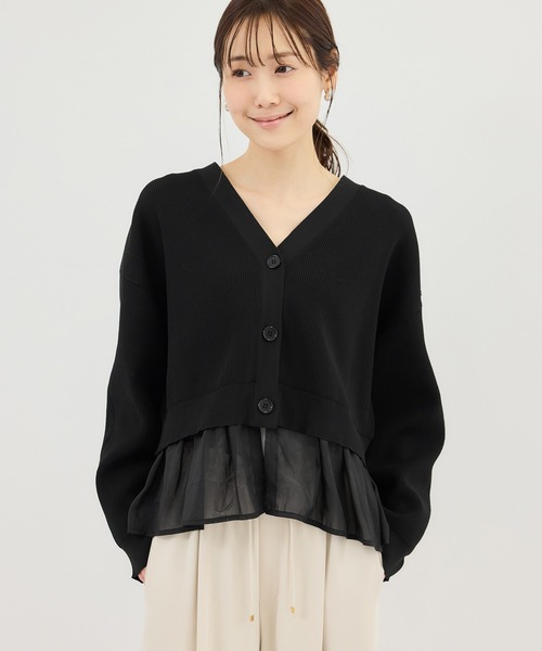 ROPE' PICNIC（ロペピクニック）の「異素材ドッキングニットカーディガン/イージーケア（カーディガン/ボレロ・レディース・ライトグレー/ブラック/オフホワイト・FREE）」の2枚目の写真