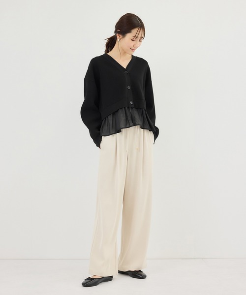 ROPE' PICNIC（ロペピクニック）の「異素材ドッキングニットカーディガン/イージーケア（カーディガン/ボレロ・レディース・ライトグレー/ブラック/オフホワイト・FREE）」の4枚目の写真