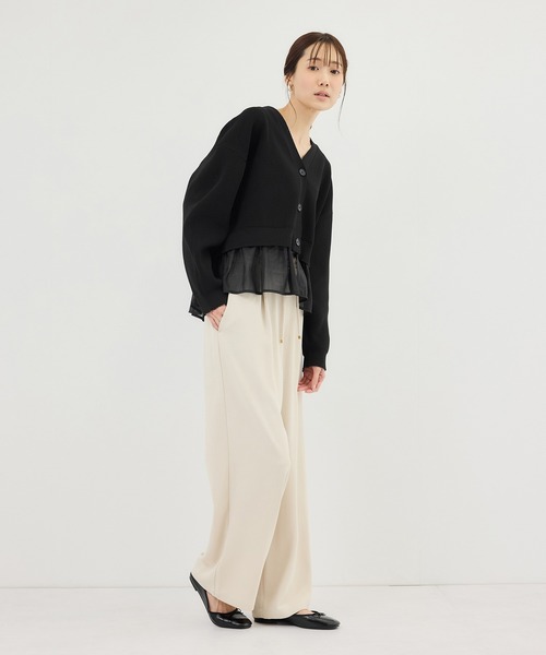 ROPE' PICNIC（ロペピクニック）の「異素材ドッキングニットカーディガン/イージーケア（カーディガン/ボレロ・レディース・ライトグレー/ブラック/オフホワイト・FREE）」の5枚目の写真