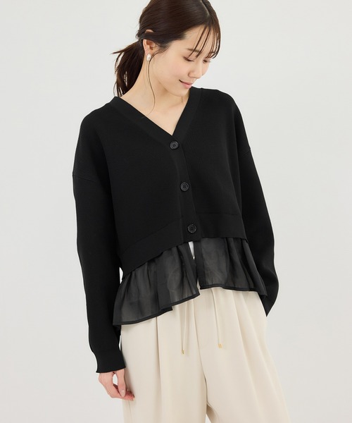 ROPE' PICNIC（ロペピクニック）の「異素材ドッキングニットカーディガン/イージーケア（カーディガン/ボレロ・レディース・ライトグレー/ブラック/オフホワイト・FREE）」の6枚目の写真